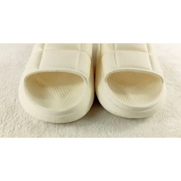 Puffy Slide On Sandals Cream Foam Quilted Slippers Quilted Puff Design Comfort - Picture 11 of 11